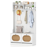 4-In-1 Hall Tree with Coat Rack and Flip Drawers for Entryway Mudroom
