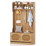 4-In-1 Hall Tree with Coat Rack and Flip Drawers for Entryway Mudroom