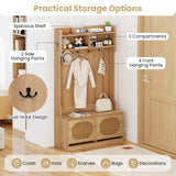 4-In-1 Hall Tree with Coat Rack and Flip Drawers for Entryway Mudroom