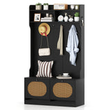 4-In-1 Hall Tree with Coat Rack and Flip Drawers for Entryway Mudroom