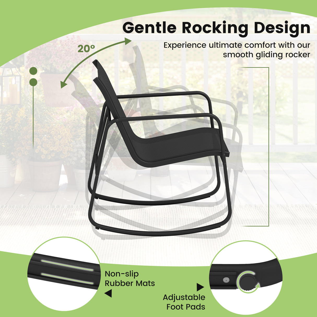 4 PCS Patio Furniture Set Outdoor Rocker Chair Conversation Set-Black