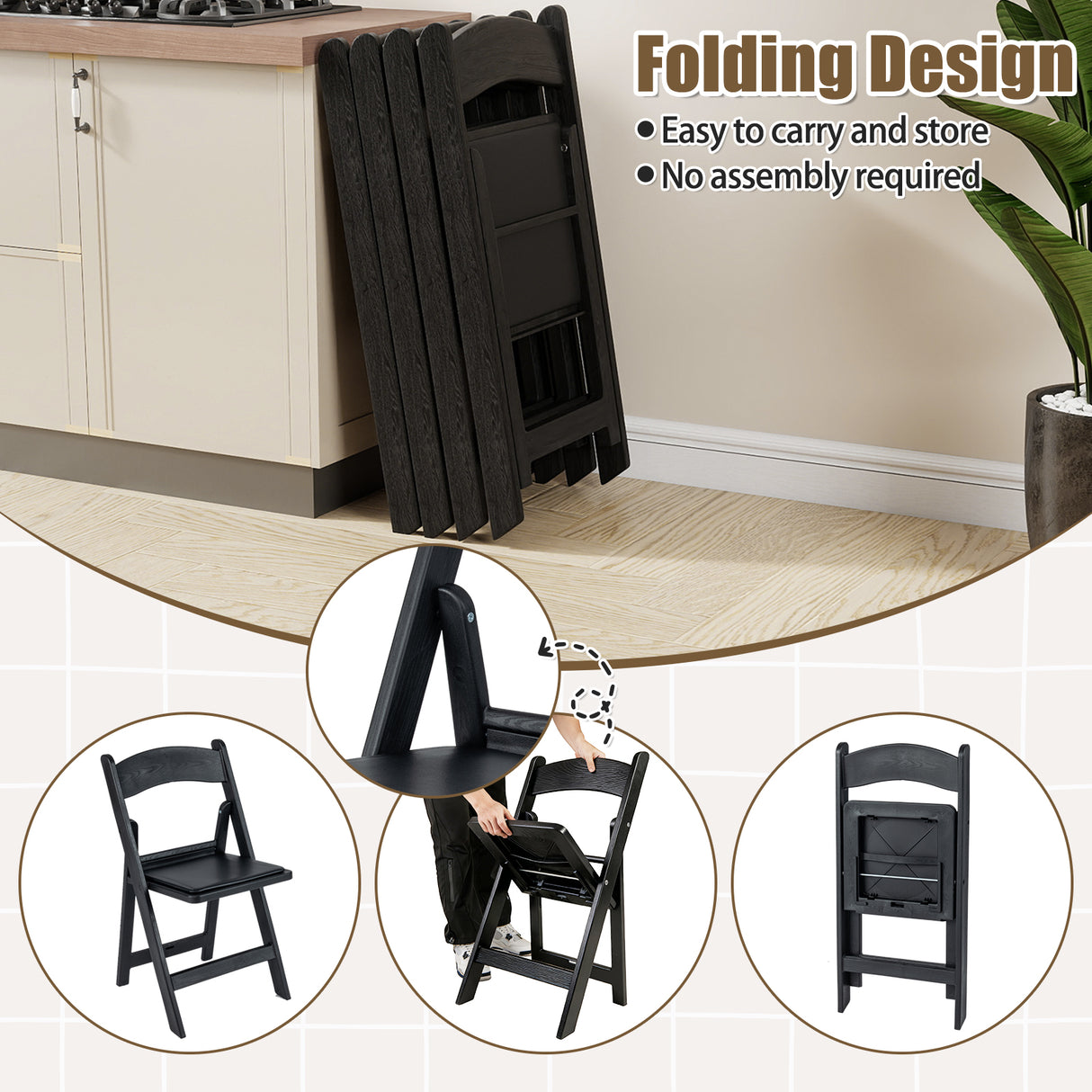 4 Pack Resin Folding Chairs with Padded Seat