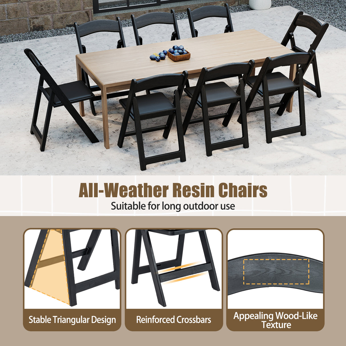 4 Pack Resin Folding Chairs with Padded Seat