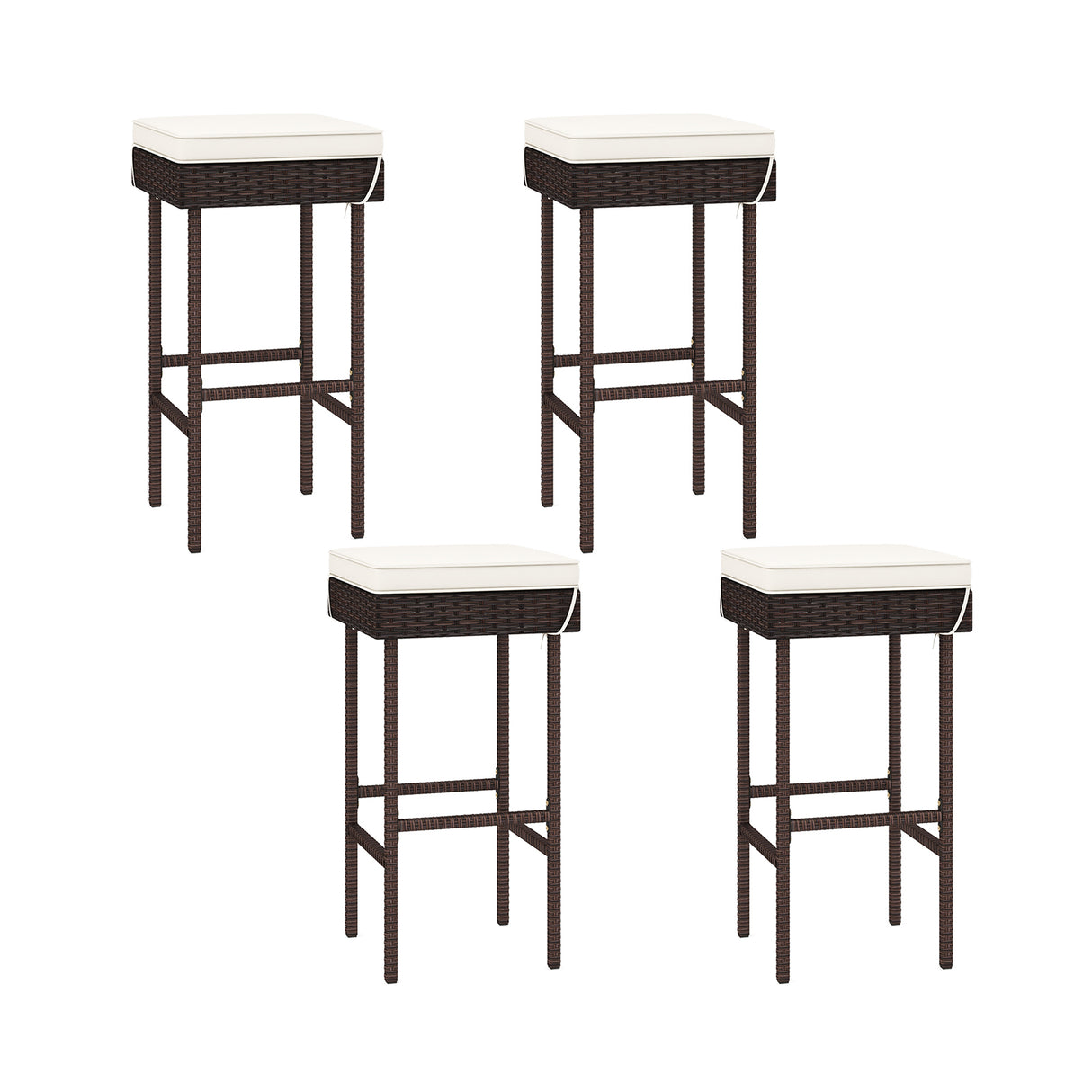 Patio Rattan Barstools Set of 2/4 with Footrest and Soft Cushions for Backyard Balcony