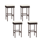 Patio Rattan Barstools Set of 2/4 with Footrest and Soft Cushions for Backyard Balcony