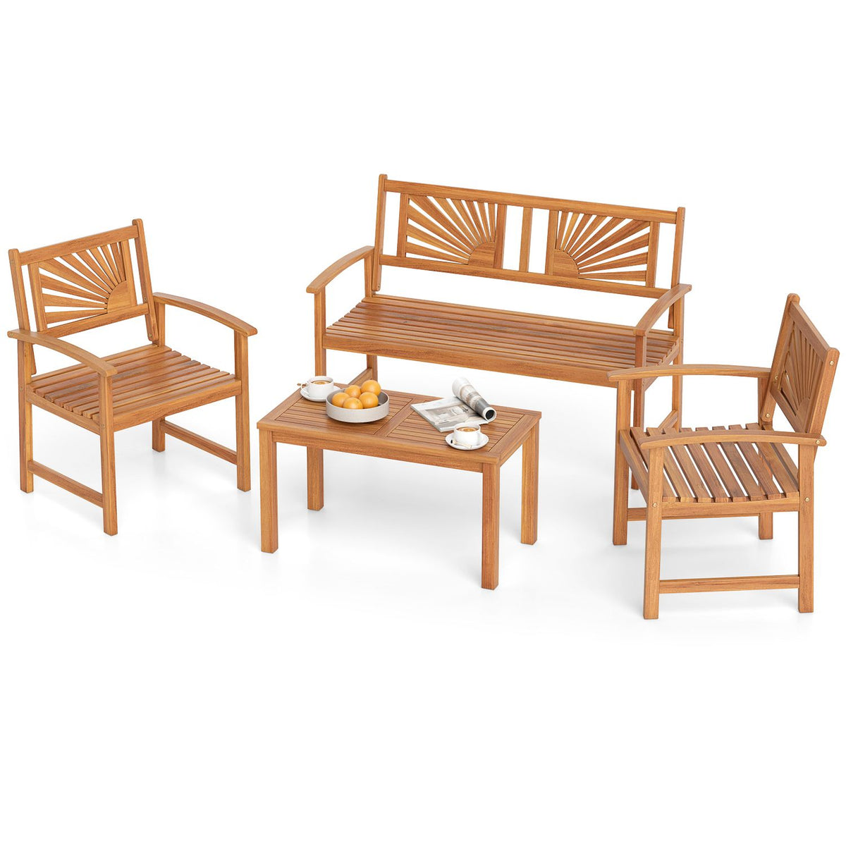 Outdoor Wicker Sofa Chairs and Loveseat with Rectangle Coffee Table