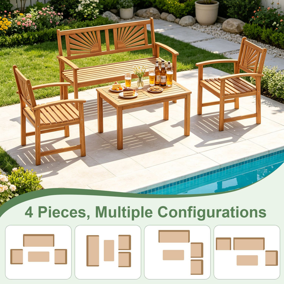 Outdoor Wicker Sofa Chairs and Loveseat with Rectangle Coffee Table