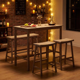 4-Piece Counter Height Dining Table Set with Power Outlet Solid Rubber Wood Kitchen Table