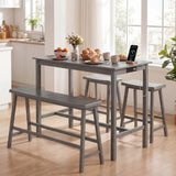 4-Piece Counter Height Dining Table Set with Power Outlet Solid Rubber Wood Kitchen Table
