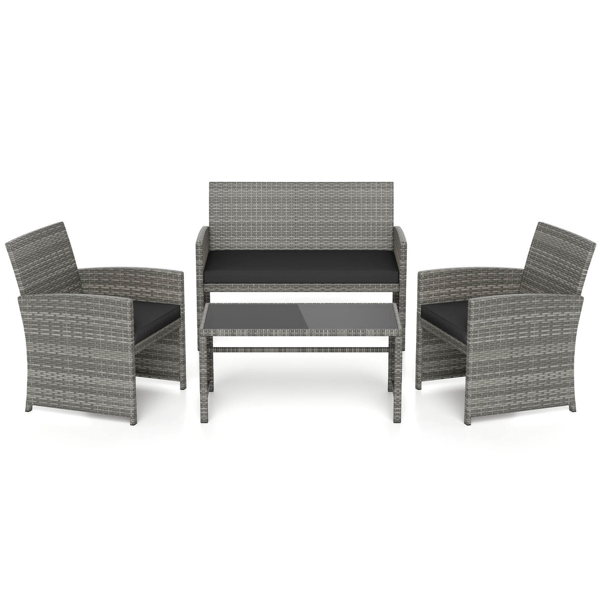 4 Piece Patio Conversation Set Rattan Chair Loveseat and Table Set