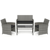 4 Piece Patio Conversation Set Rattan Chair Loveseat and Table Set