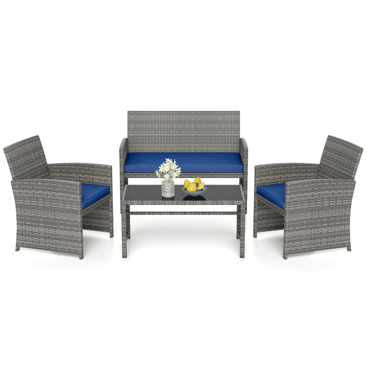 4 Piece Patio Conversation Set Rattan Chair Loveseat and Table Set