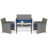 4 Piece Patio Conversation Set Rattan Chair Loveseat and Table Set
