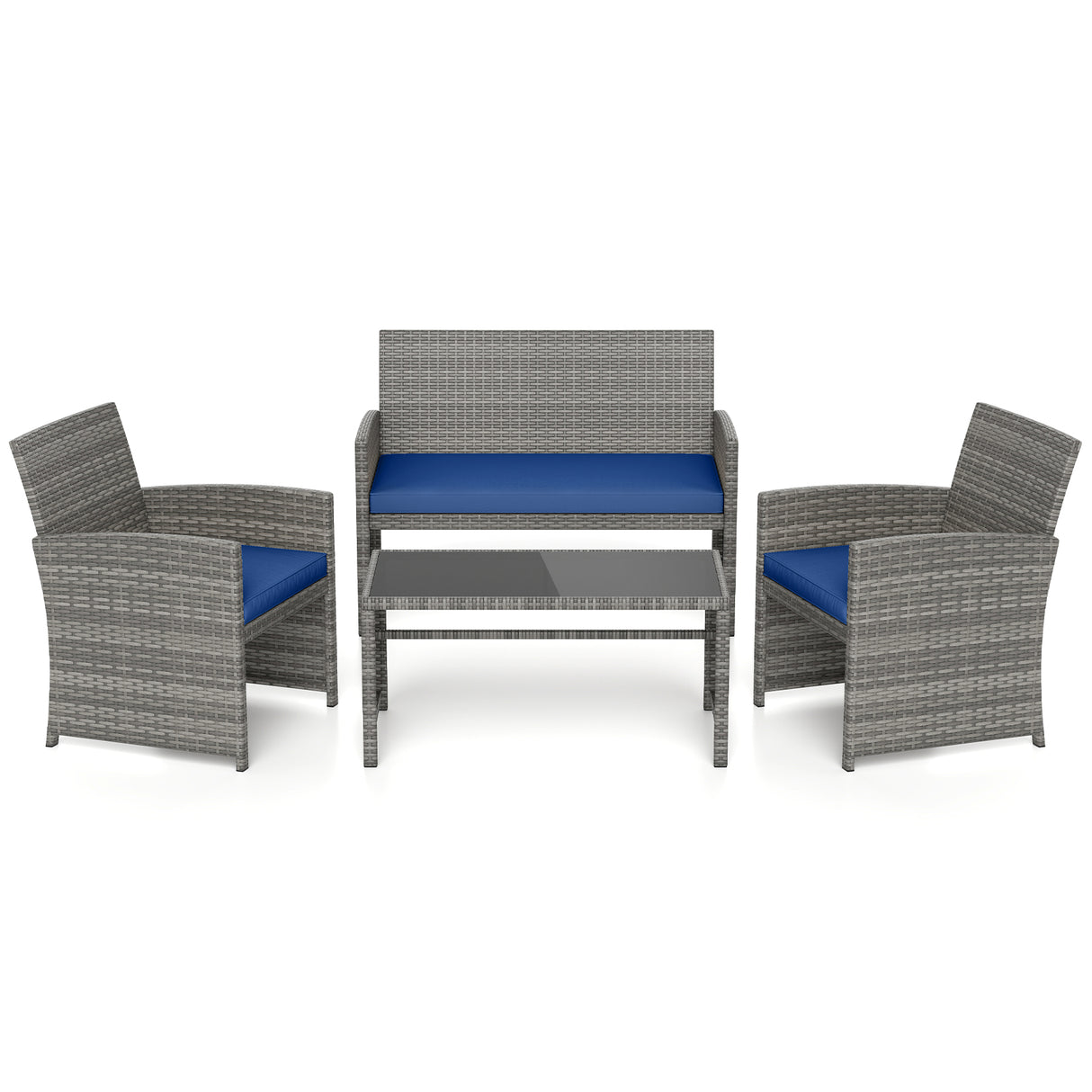 4 Piece Patio Conversation Set Rattan Chair Loveseat and Table Set