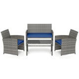 4 Piece Patio Conversation Set Rattan Chair Loveseat and Table Set