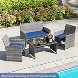 4 Piece Patio Conversation Set Rattan Chair Loveseat and Table Set