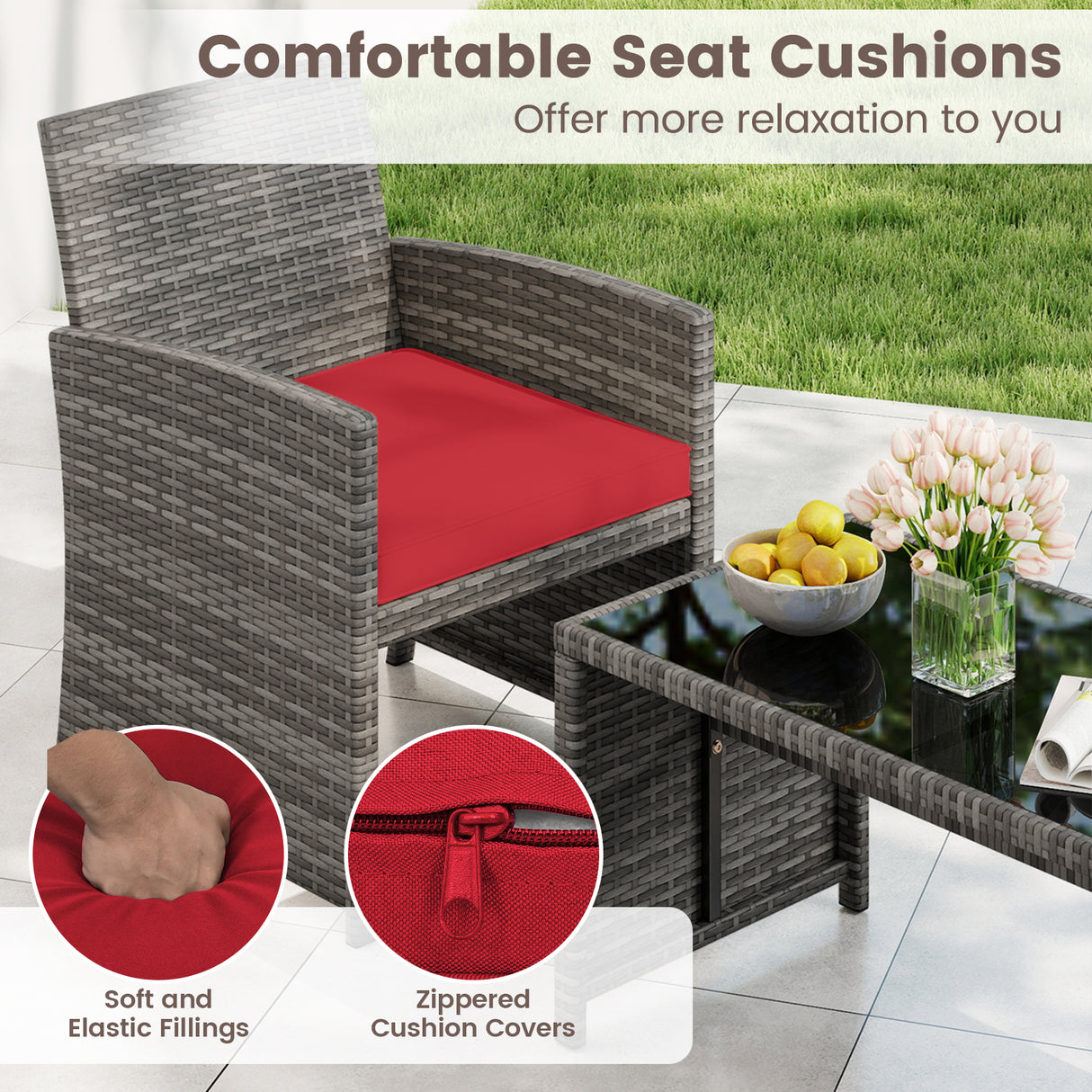 4 Piece Patio Conversation Set Rattan Chair Loveseat and Table Set