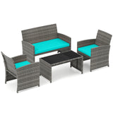 4 Piece Patio Conversation Set Rattan Chair Loveseat and Table Set