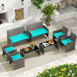 4 Piece Patio Conversation Set Rattan Chair Loveseat and Table Set