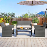 4 Piece Patio Conversation Set Rattan Chair Loveseat and Table Set