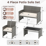 4 Piece Patio Conversation Set Rattan Chair Loveseat and Table Set