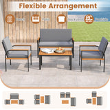 4 Piece Patio Furniture Set with Coffee Table and Loveseat with Removable Cushions-Gray