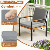 4 Piece Patio Furniture Set with Coffee Table and Loveseat with Removable Cushions-Gray