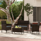 4 Piece Patio Rattan Conversation Set with Cozy Seat Cushions