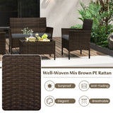 4 Piece Patio Rattan Conversation Set with Cozy Seat Cushions