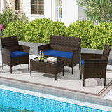4 Piece Patio Rattan Conversation Set with Cozy Seat Cushions