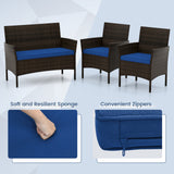 4 Piece Patio Rattan Conversation Set with Cozy Seat Cushions