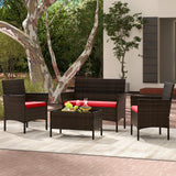 4 Piece Patio Rattan Conversation Set with Cozy Seat Cushions
