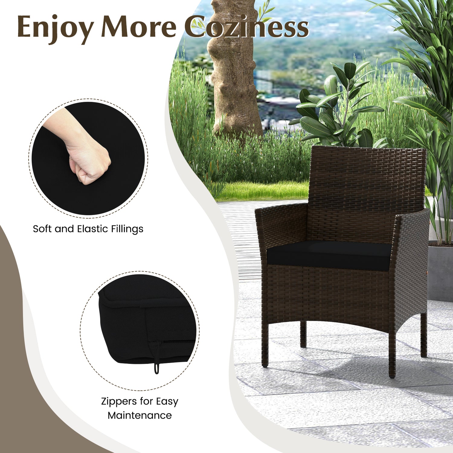 4 Piece Patio Rattan Conversation Set with Cozy Seat Cushions