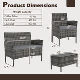 4 Pieces Patio Rattan Conversation Set with Tempered Glass Coffee Table