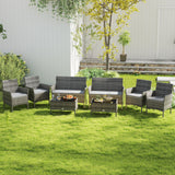 4 Pieces Patio Rattan Conversation Set with Tempered Glass Coffee Table