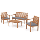 4 Piece Patio Wood Furniture Set Acacia Wood Sofa Set with Loveseat