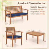 4 Piece Patio Wood Furniture Set Acacia Wood Sofa Set with Loveseat