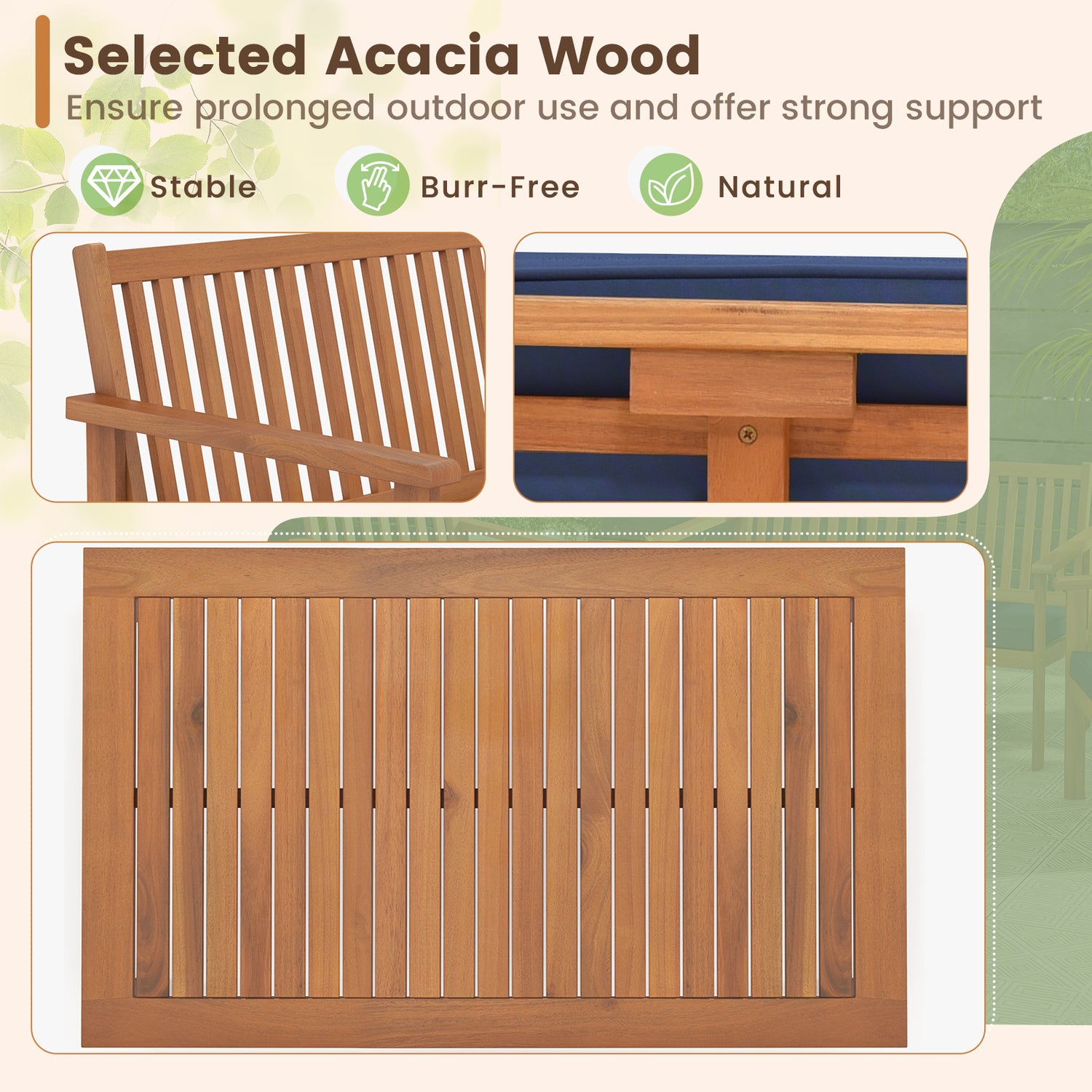 4 Piece Patio Wood Furniture Set Acacia Wood Sofa Set with Loveseat