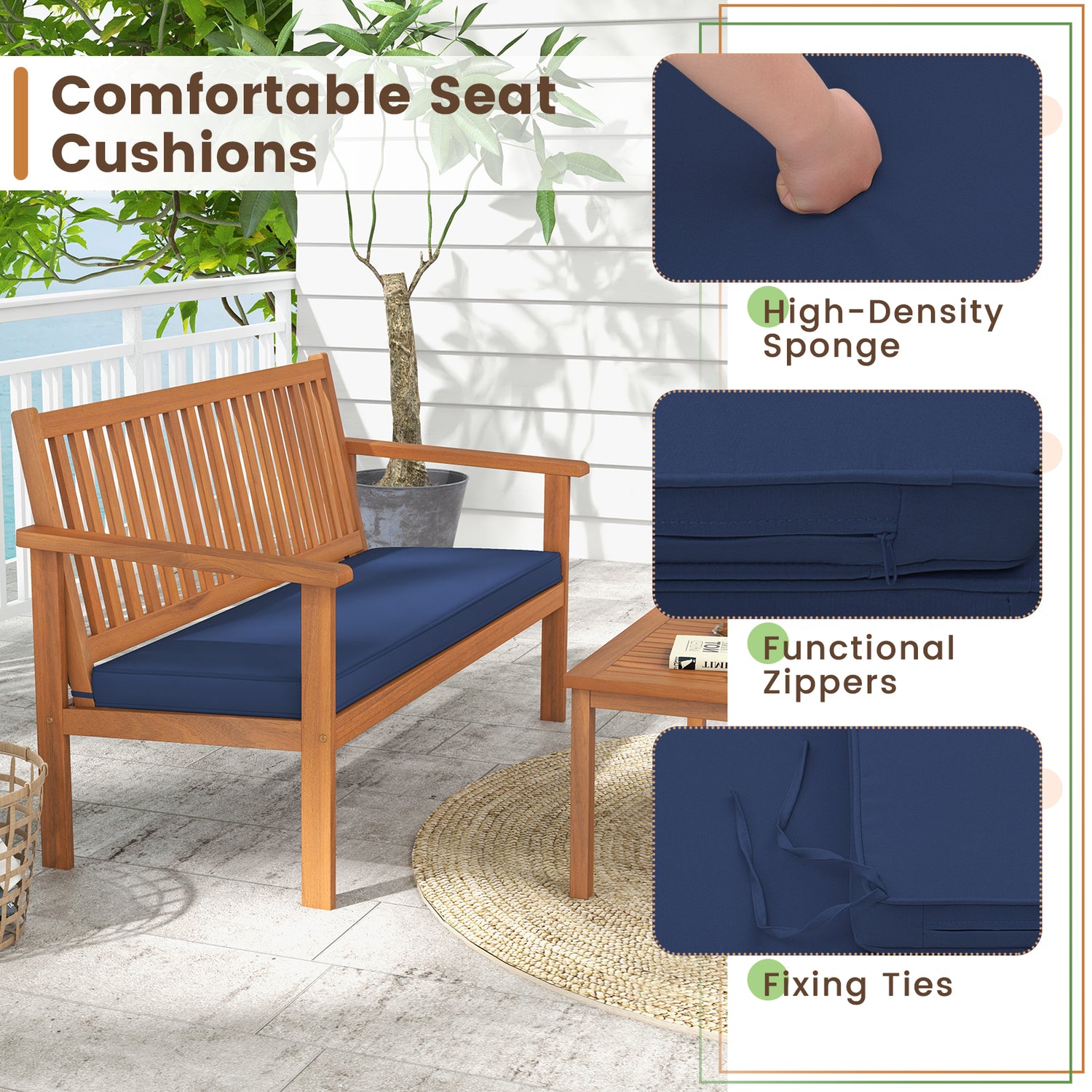 4 Piece Patio Wood Furniture Set Acacia Wood Sofa Set with Loveseat