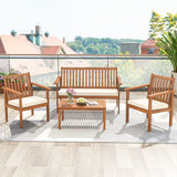 4 Piece Patio Wood Furniture Set Acacia Wood Sofa Set with Loveseat