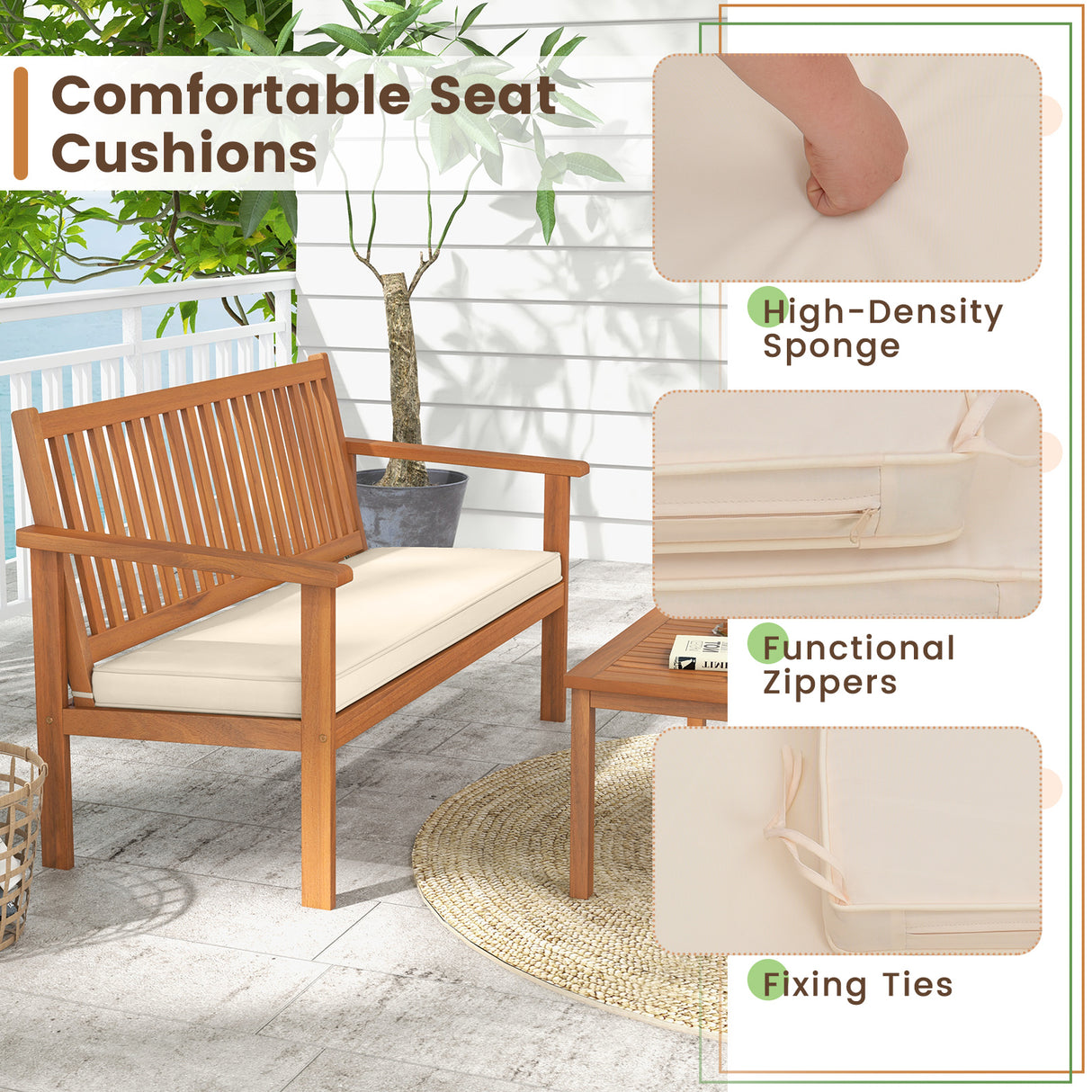 4 Piece Patio Wood Furniture Set Acacia Wood Sofa Set with Loveseat