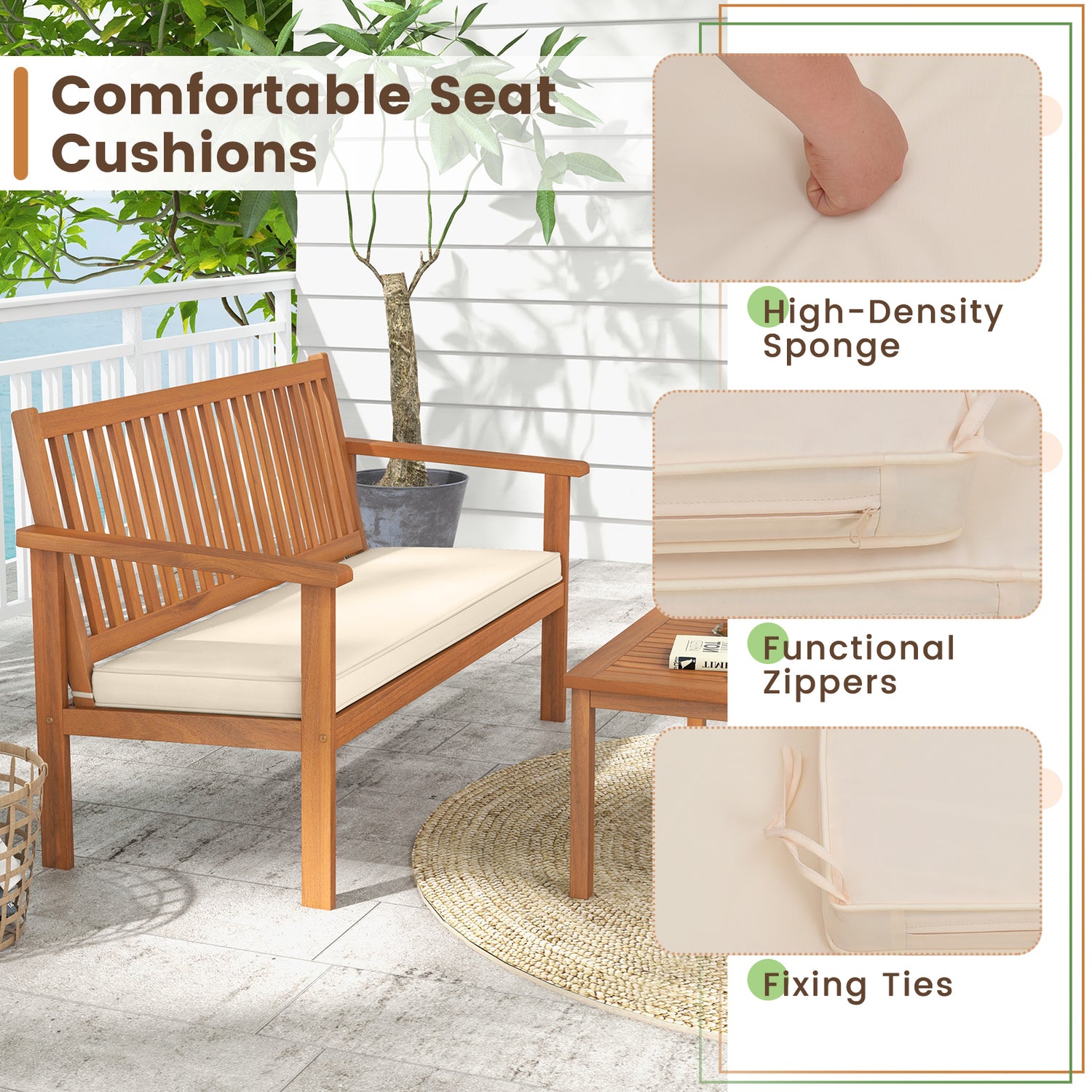 4 Piece Patio Wood Furniture Set Acacia Wood Sofa Set with Loveseat