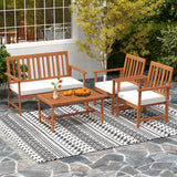 4 Pieces Acacia Wood Furniture Set with Seat Cushions and Robust Wood Frame-White