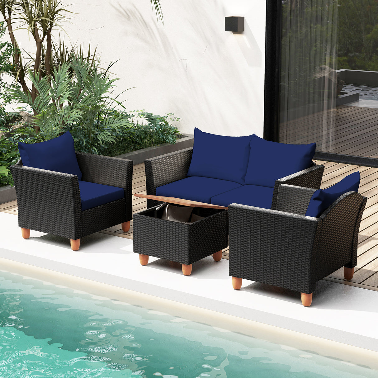 4 Piece Outdoor Conversation Set with Storage Coffee Table