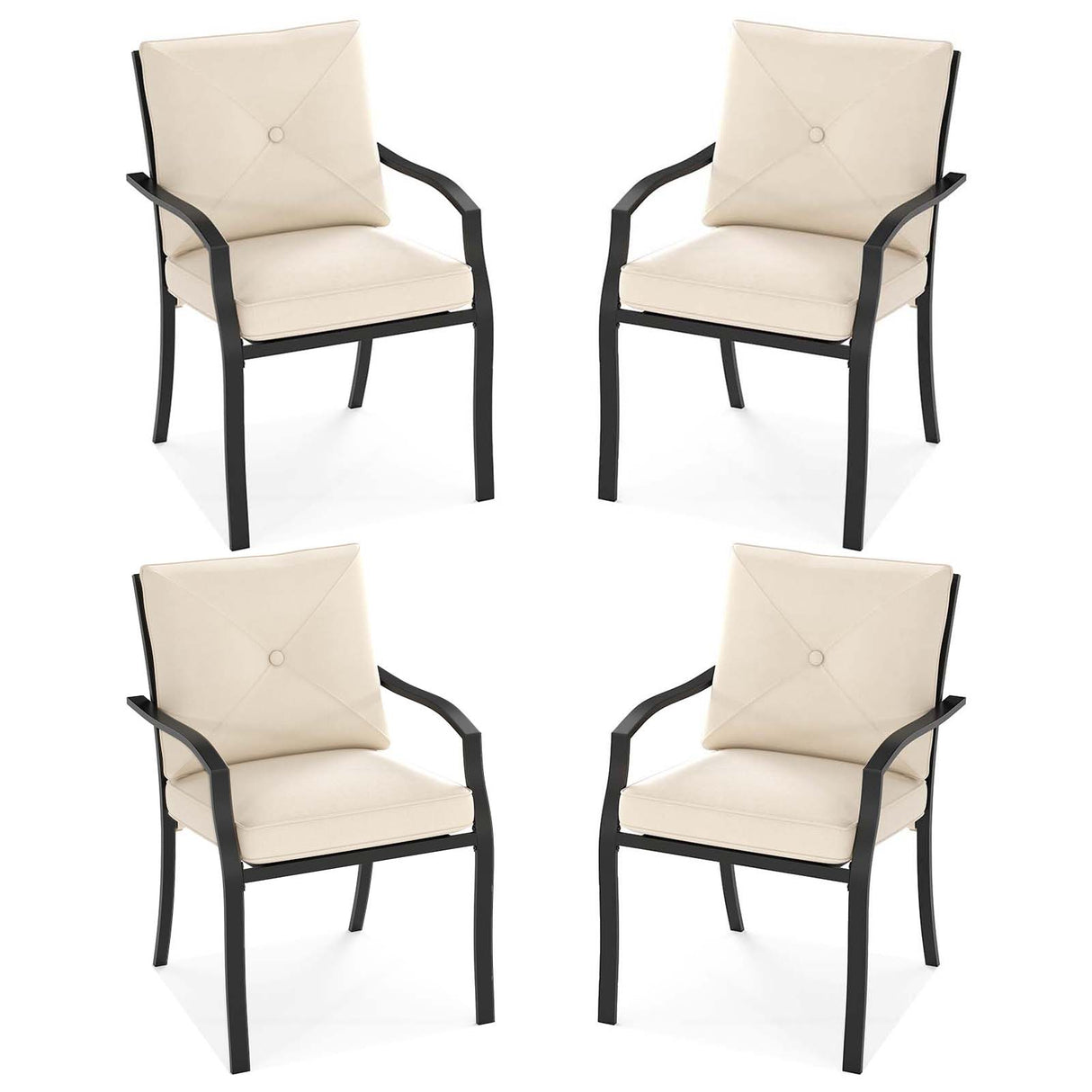 4 Pieces Outdoor Dining Set with Removable Cushions and Rustproof Steel Frame