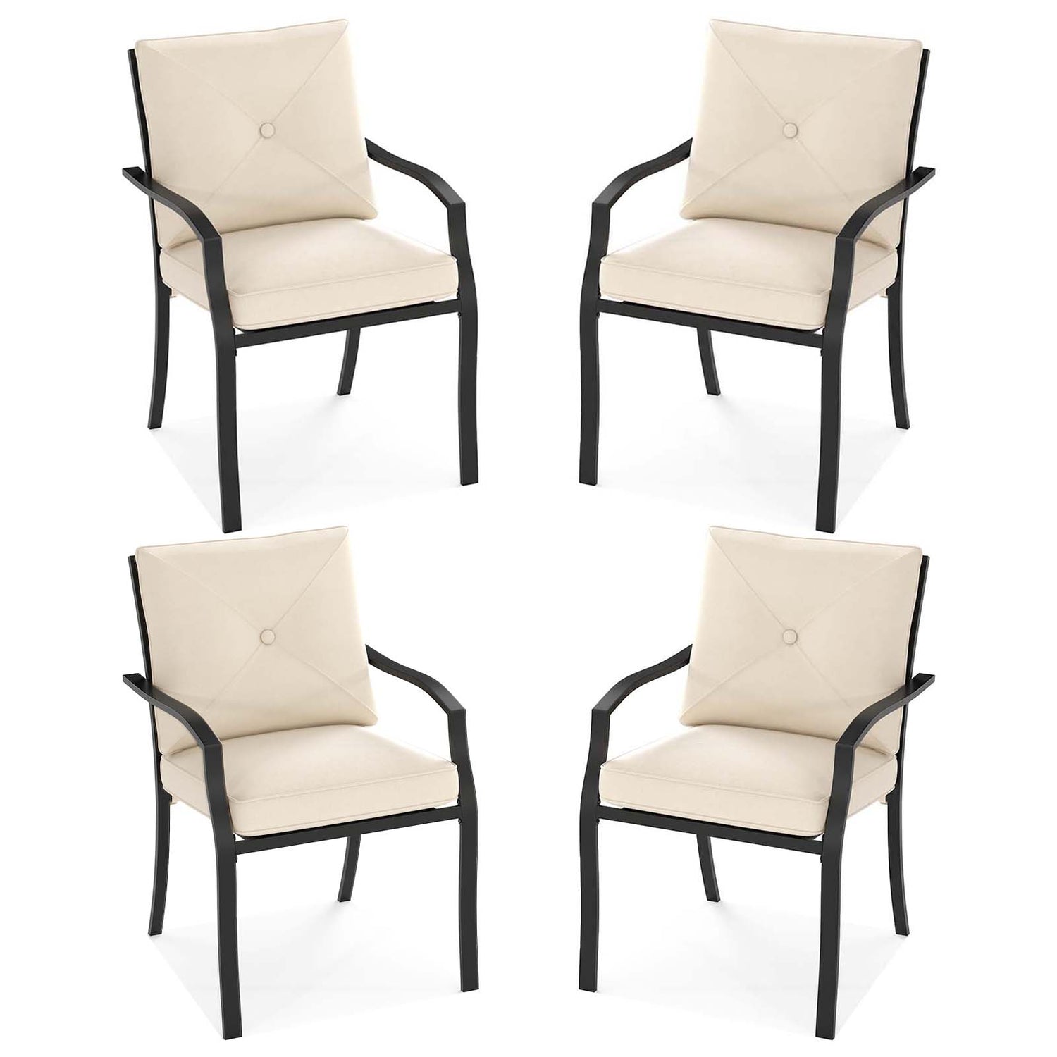 4 Pieces Outdoor Dining Set with Removable Cushions and Rustproof Steel Frame