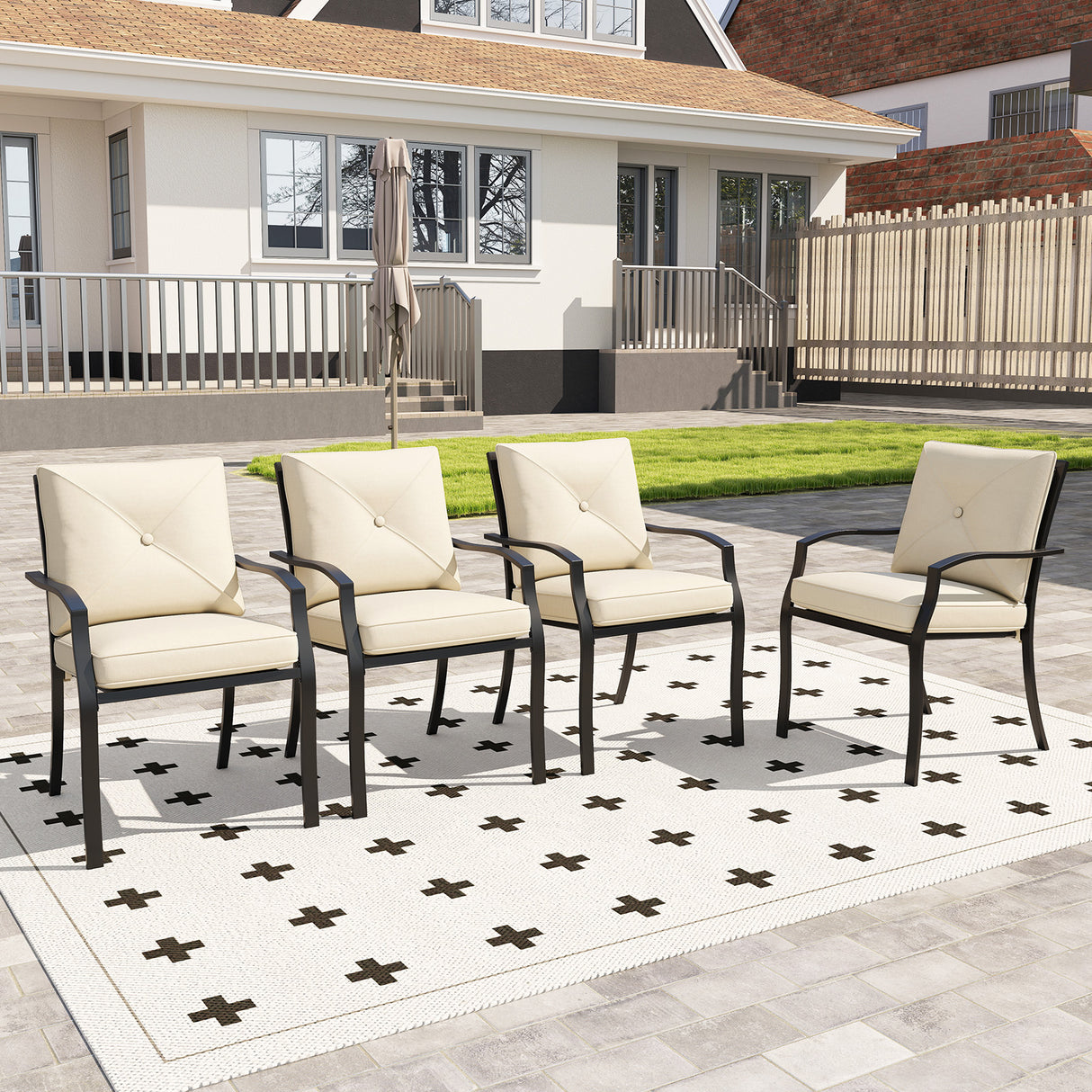 4 Pieces Outdoor Dining Set with Removable Cushions and Rustproof Steel Frame