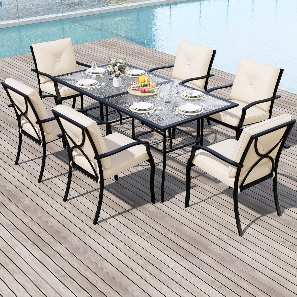 4 Pieces Outdoor Dining Set with Removable Cushions and Rustproof Steel Frame