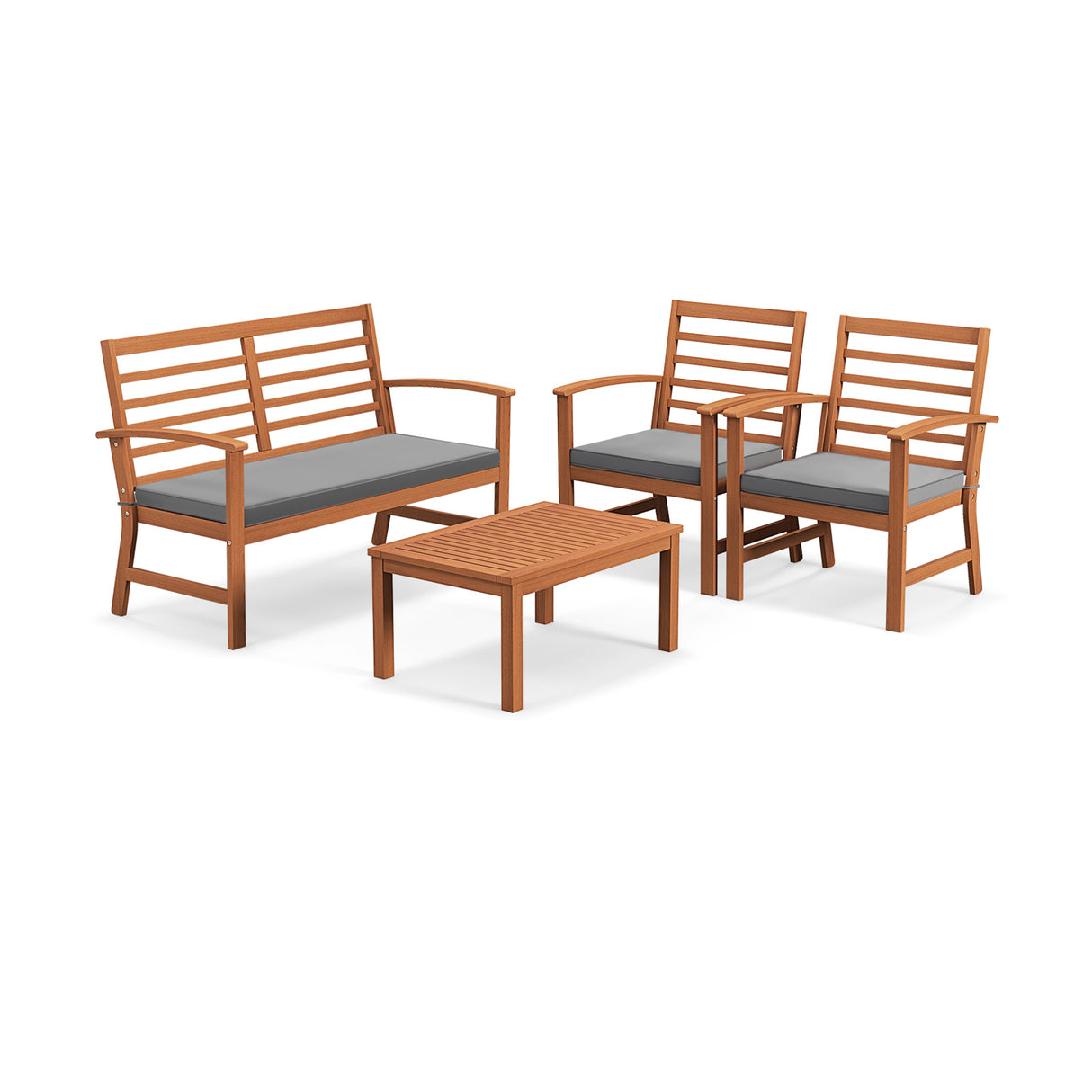 4 Pieces Outdoor Furniture Set with Stable Acacia Wood Frame