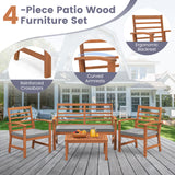 4 Pieces Outdoor Furniture Set with Stable Acacia Wood Frame